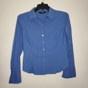EXPRESS Blue and White PINSTRIPE BUTTON DOWN BLOUSE Women Size 9/10